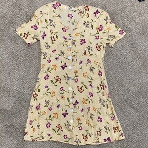 Women’s Vintage Yellow Floral Button-Front Dress